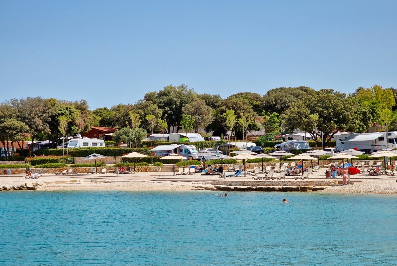 Beach at campsite Val Saline Rovinj, Istria, Croatia